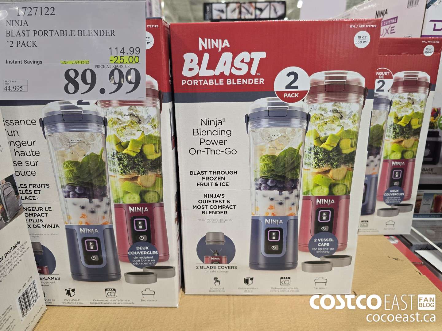 1727122 NINJA BLAST PORTABLE BLENDER 2 PACK ($25.00 INSTANT SAVINGS EXPIRES ON 2024-12-22) $59.99