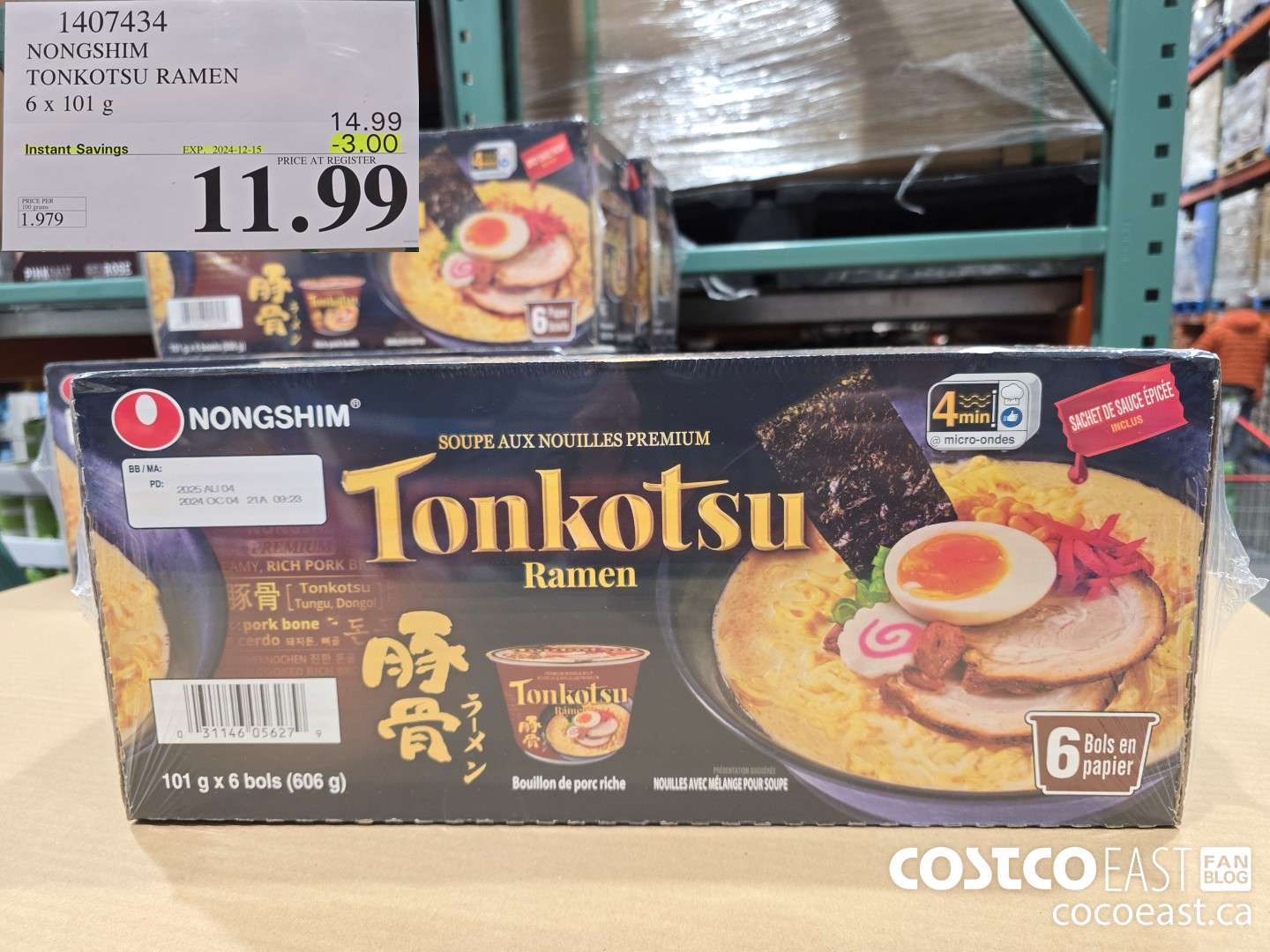 1407434 NONGSHIM TONKOTSU RAMEN 6 X 101 G ($3.00 INSTANT SAVINGS EXPIRES ON 2024-12-15) $11.99