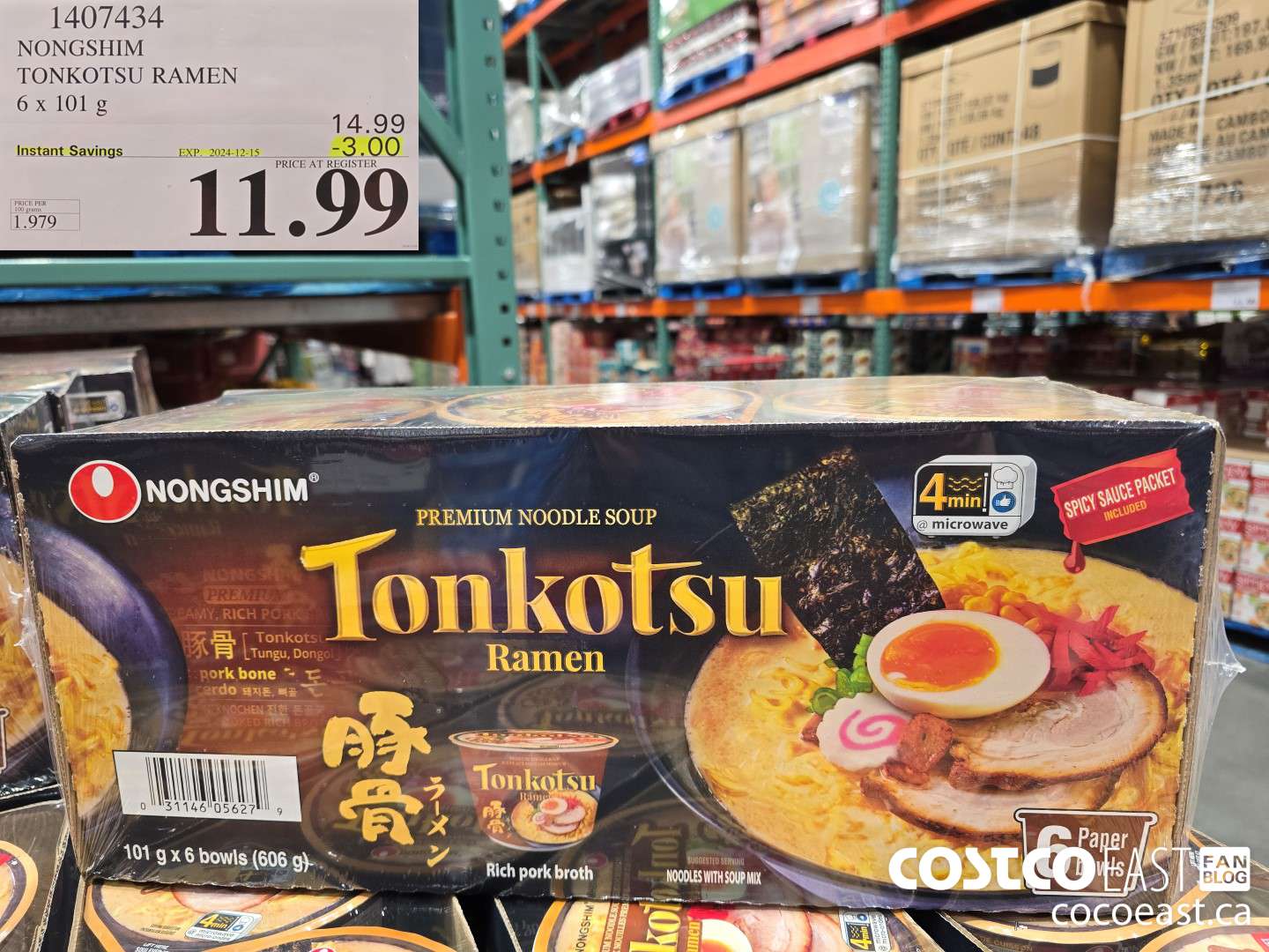 1407434 NONGSHIM TONKOTSU RAMEN 6 X 101 G ($3.00 INSTANT SAVINGS EXPIRES ON 2024-12-15) $11.99