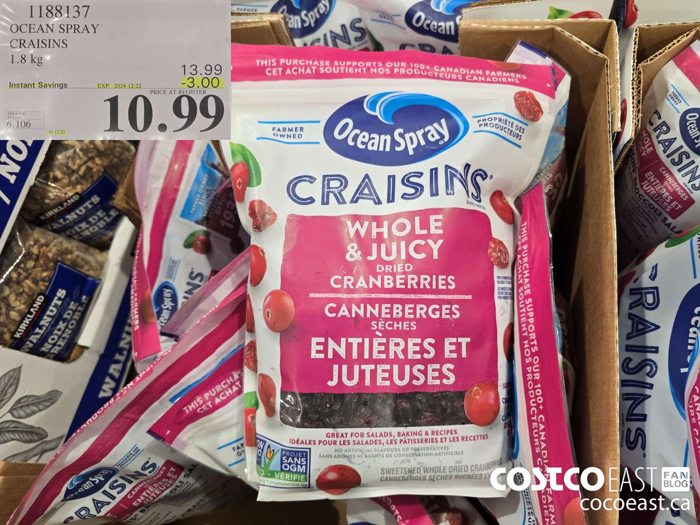 1188137 OCEAN SPRAY CRAISINS 1.8 KG ($3.00 INSTANT SAVINGS EXPIRES ON 2024-12-22) $10.99