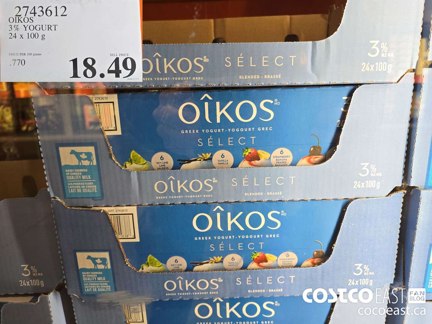 2743612 OIKOS 3% YOGURT 24 x 100g $18.49