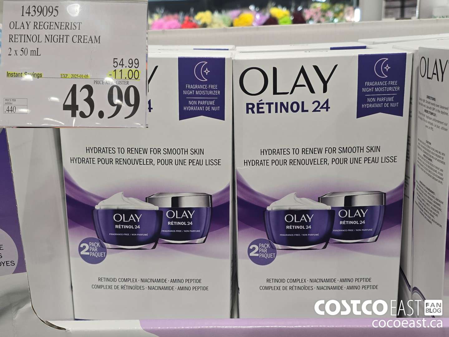 1439095 OLAY REGENERIST RETINOL NIGHT CREAM 2 x 50ML ($11.00 INSTANT SAVINGS EXPIRES ON 2025-01-05) $43.99