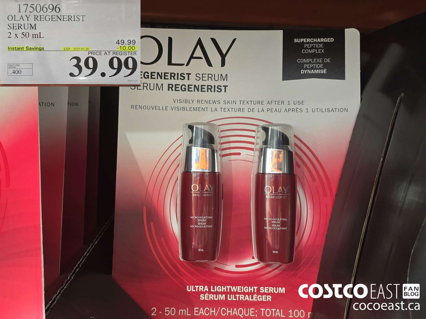 1750696 OLAY REGENERIST SERUM 2 x 50 mL ($10.00 INSTANT SAVINGS EXPIRES ON 2025-01-26) $39.99