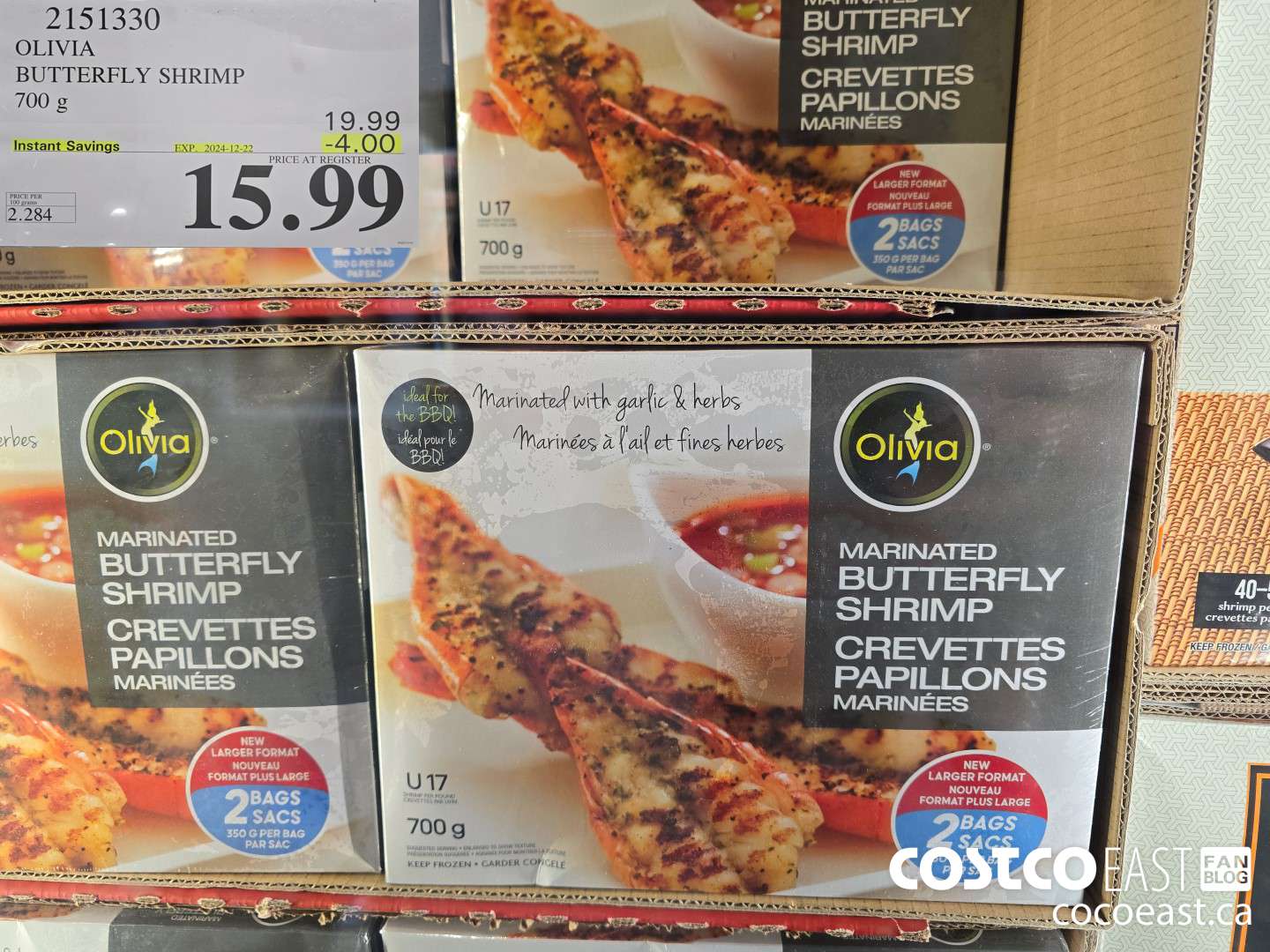 2151330 OLIVIA BUTTERFLY SHRIMP 700 G ($4.00 INSTANT SAVINGS EXPIRES ON 2024-12-22) $15.99