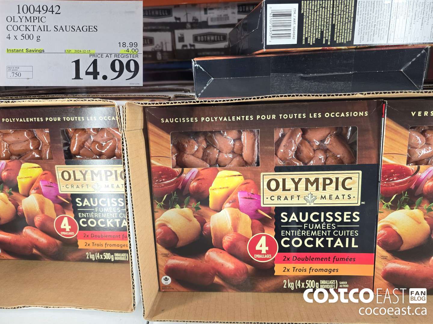 1004942 OLYMPIC COCKTAIL SAUSAGES 4 X 500 G ($4.00 INSTANT SAVINGS EXPIRES ON 2022-12-15) $14.99