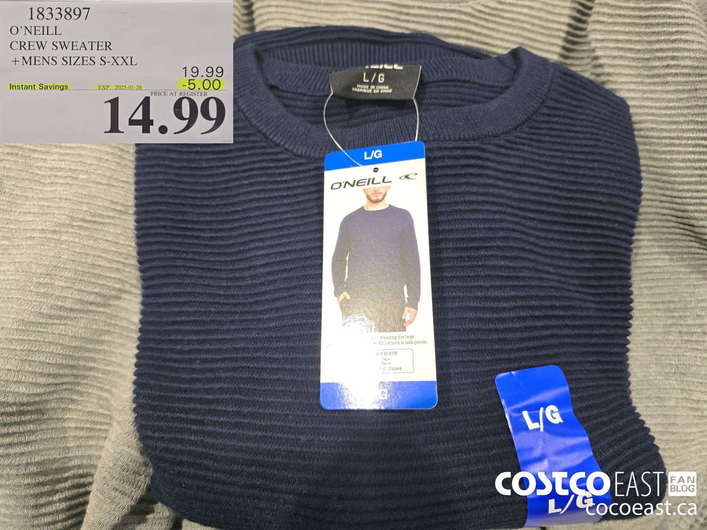 1833897 O'NEILL CREW SWEATER +MENS SIZES S-XXL ($5.00 INSTANT SAVINGS EXPIRES ON 2025-01-26) $14.99