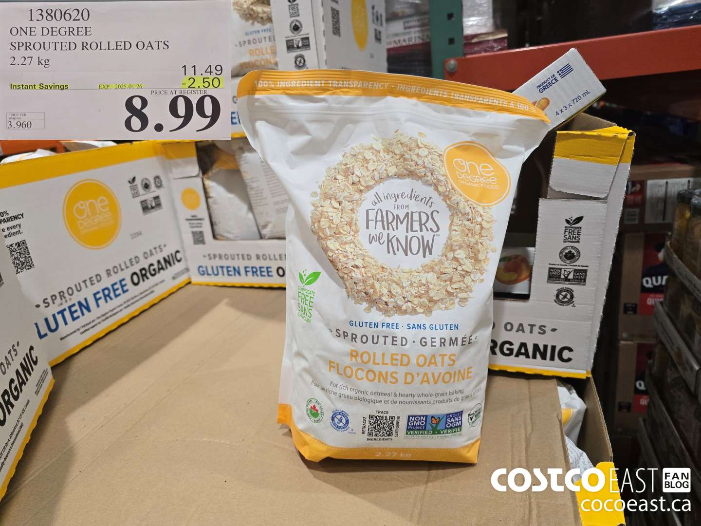 1380620 ONE DEGREE SPROUTED ROLLED OATS 2.27 KG ($2.50 INSTANT SAVINGS EXPIRES ON 2025-01-26) $8.99