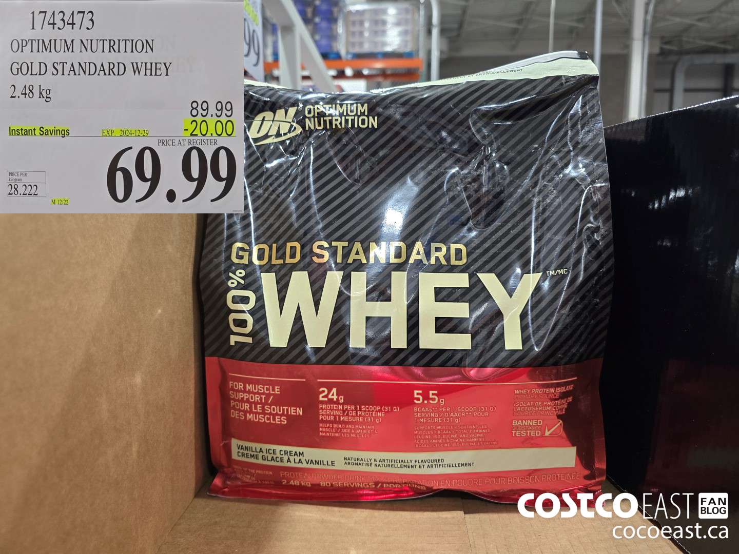 1743473 OPTIMUM NUTRITION GOLD STANDARD WHEY 2.56 KG ($20.00 INSTANT SAVINGS EXPIRES ON 2024-12-29) $69.99