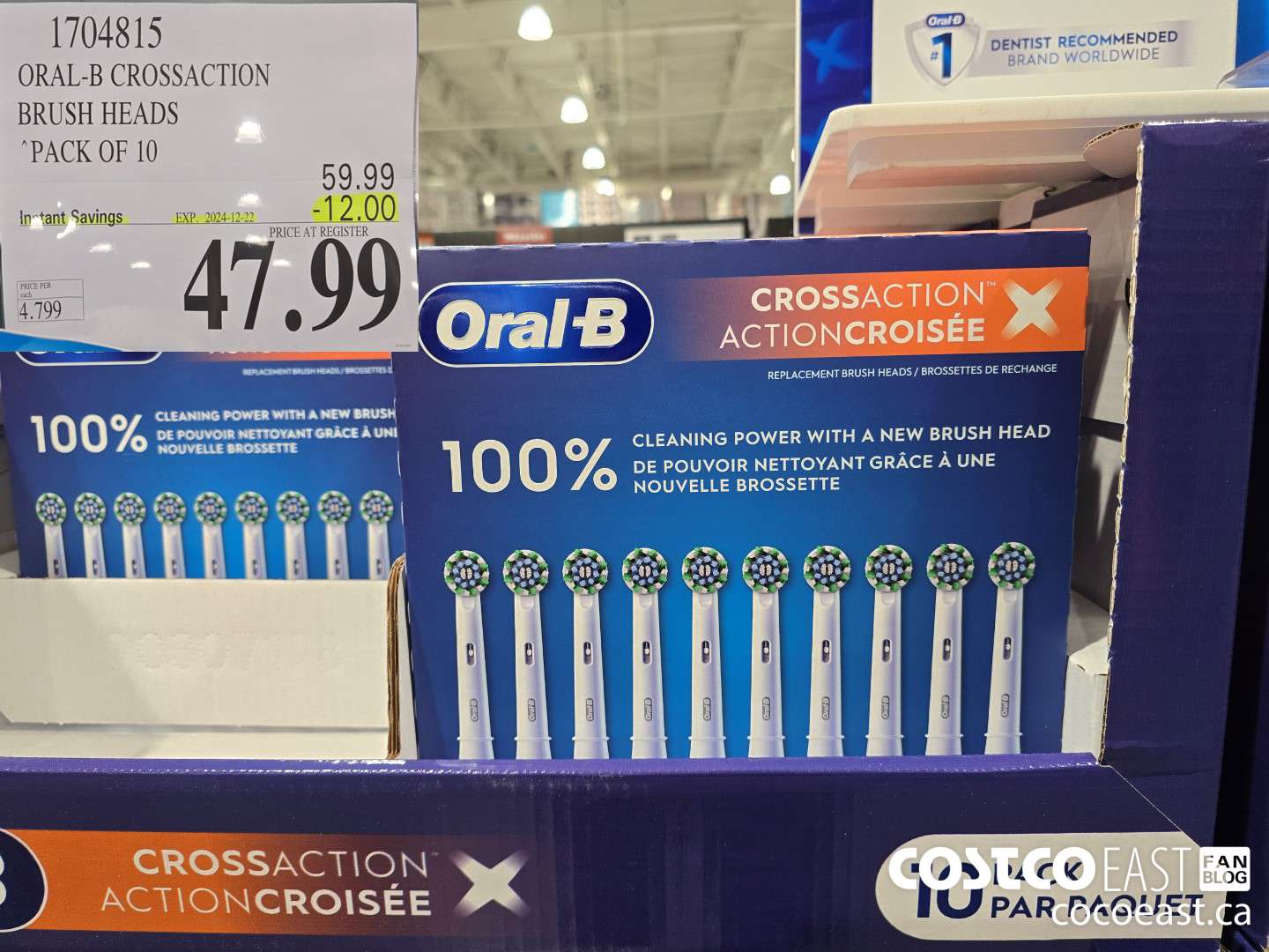 1704815 ORAL-B CROSSACTION BRUSH HEADS PACK OF 10 ($12.00 INSTANT SAVINGS EXPIRES ON 2024-12-22) $47.99