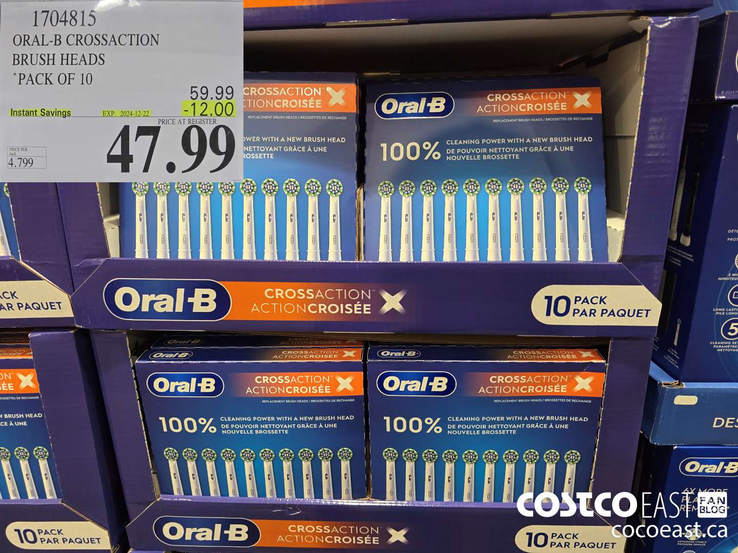 1704815 ORAL-B CROSSACTION BRUSH HEADS PACK OF 10 ($12.00 INSTANT SAVINGS EXPIRES ON 2024-12-22) $47.99