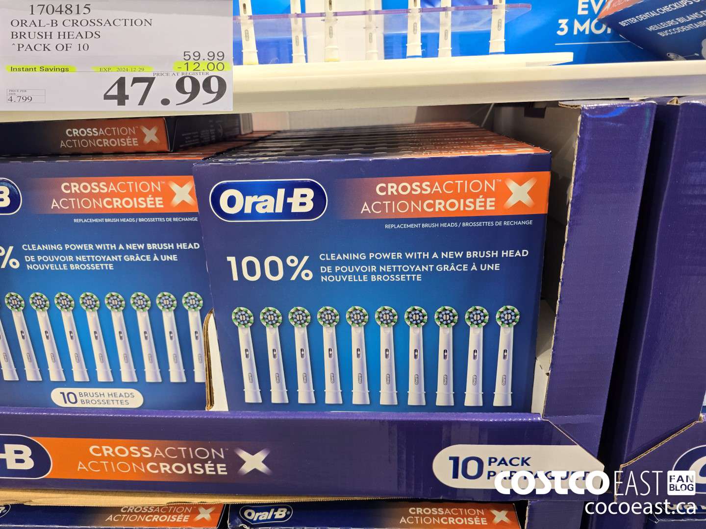1704815 ORAL-B CROSSACTION BRUSH HEADS PACK OF 10 ($12.00 INSTANT SAVINGS EXPIRES ON 2024-12-29) $47.99
