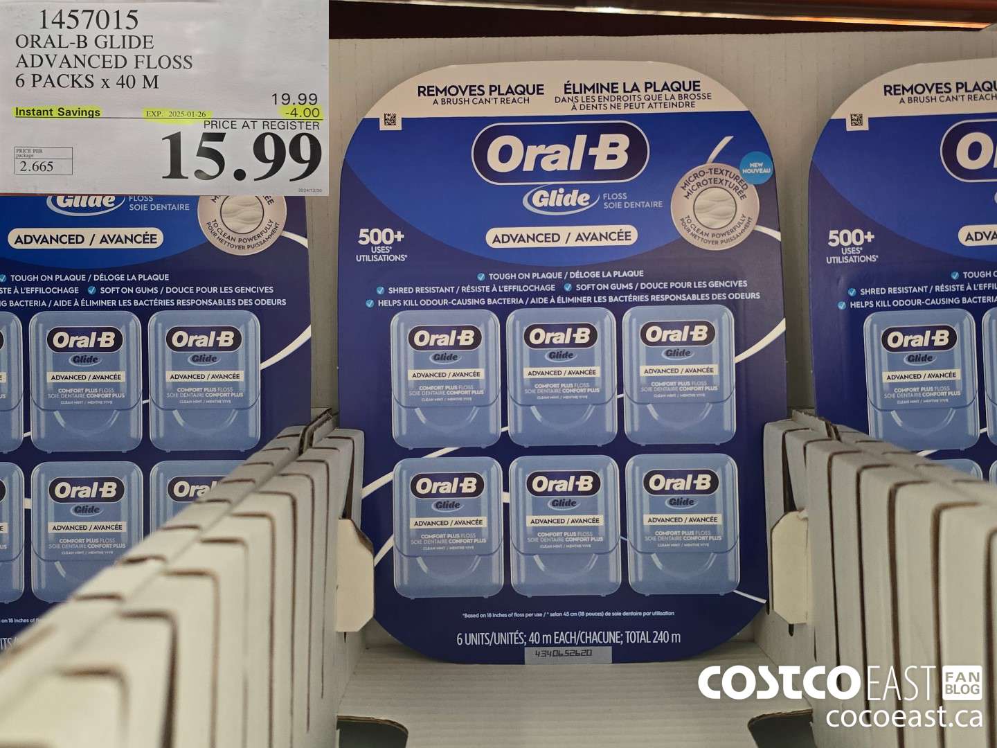 1457015 ORAL-B GLIDE ADVANCED FLOSS 6 PACKS X 40 M ($4.00 INSTANT SAVINGS EXPIRES ON 2025-01-26) $15.99