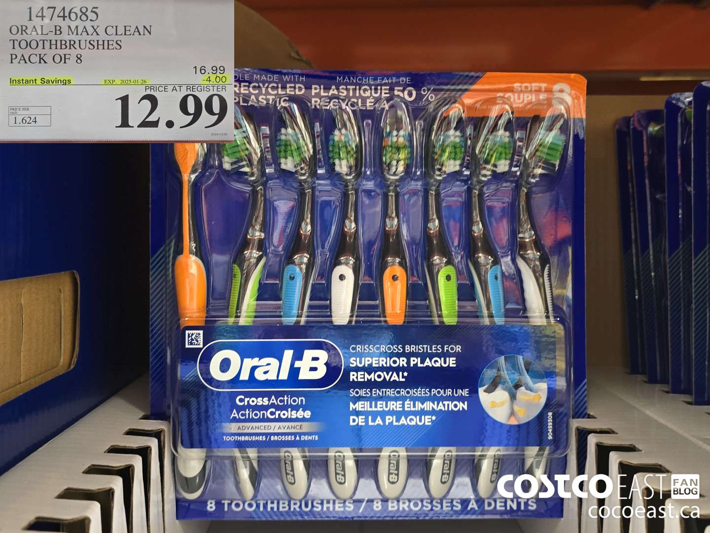 1474685 ORAL-B MAX CLEAN TOOTHBRUSHES PACK OF 8 ($4.00 INSTANT SAVINGS EXPIRES ON 2025-01-26) $12.99
