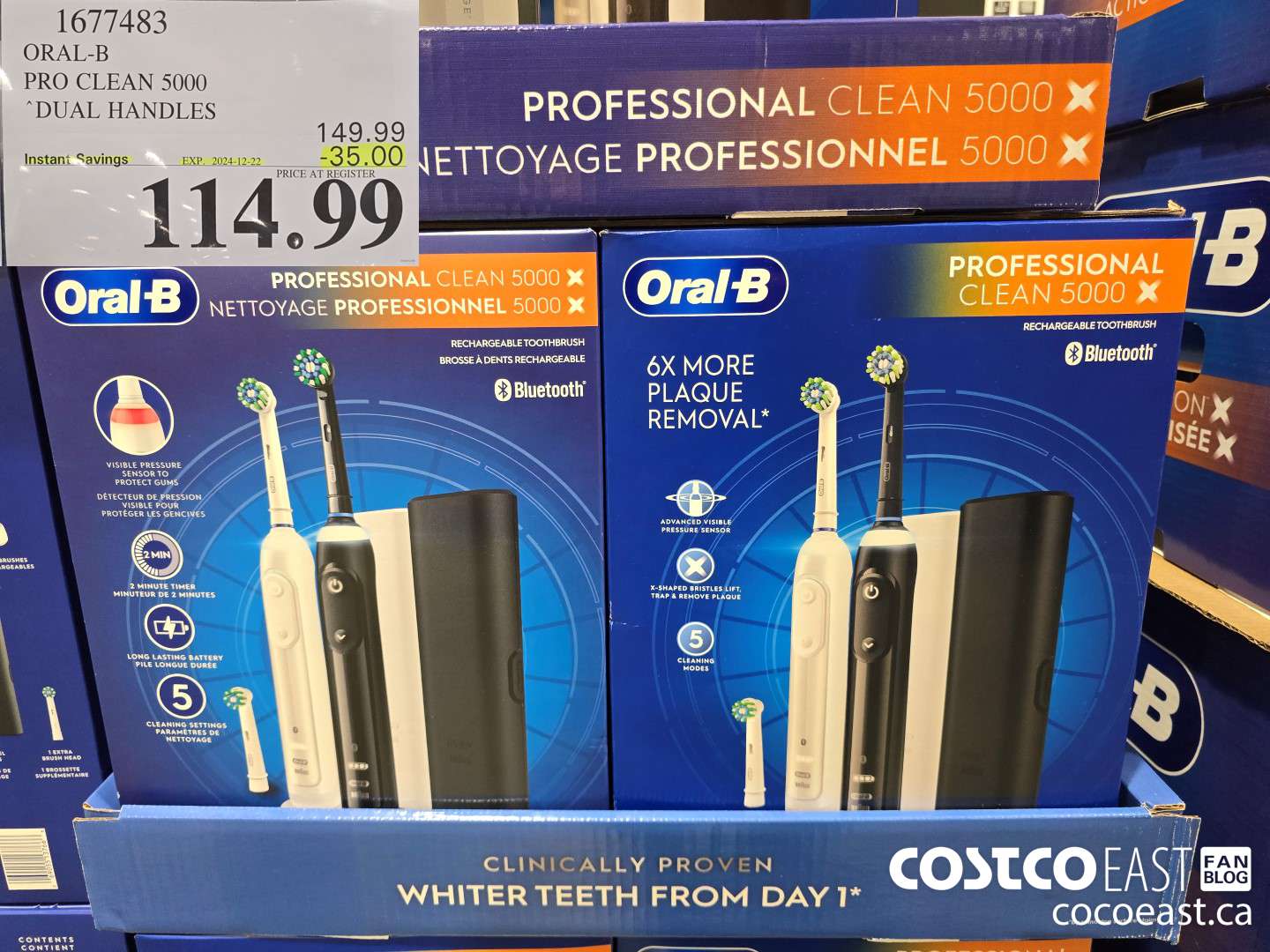 1677483 ORAL-B PRO CLEAN 5000 DUAL HANDLES ($35.00 INSTANT SAVINGS EXPIRES ON 2024-12-22) $114.99