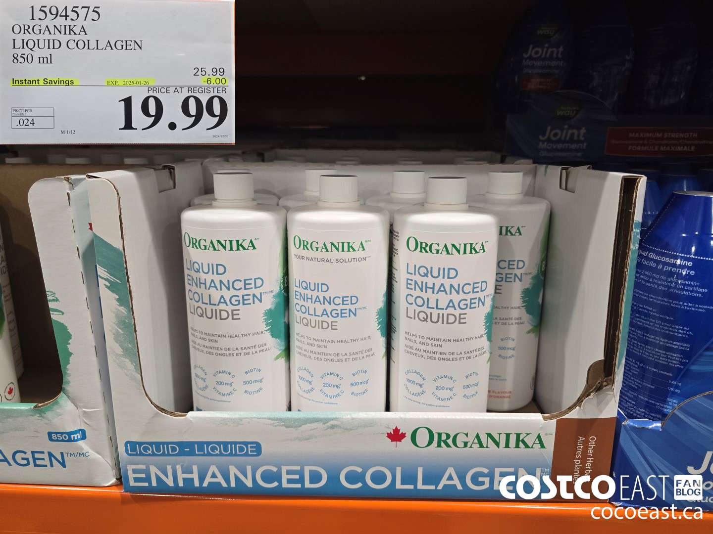 1594575 ORGANIKA LIQUID COLLAGEN 850 ML ($6.00 INSTANT SAVINGS EXPIRES ON 2025-01-26) $19.99