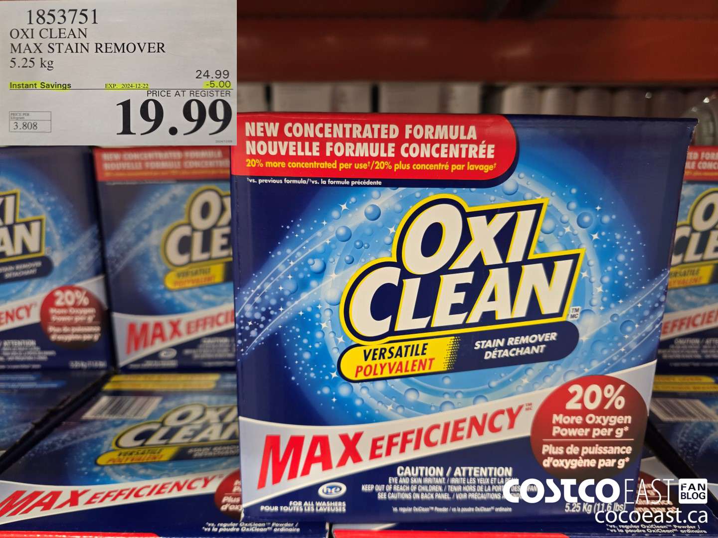 1853751 OXI CLEAN MAX STAIN REMOVER 5.25 kg ($5.00 INSTANT SAVINGS EXPIRES ON 2024-12-22) $19.99