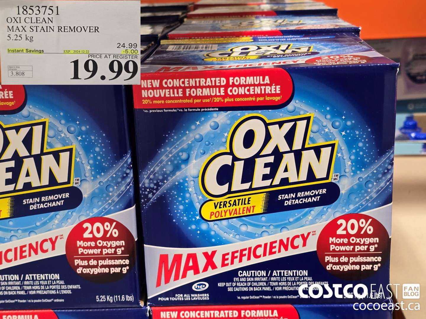 1853751 OXI CLEAN MAX STAIN REMOVER 5.25 kg ($5.00 INSTANT SAVINGS EXPIRES ON 2024-12-22) $19.99