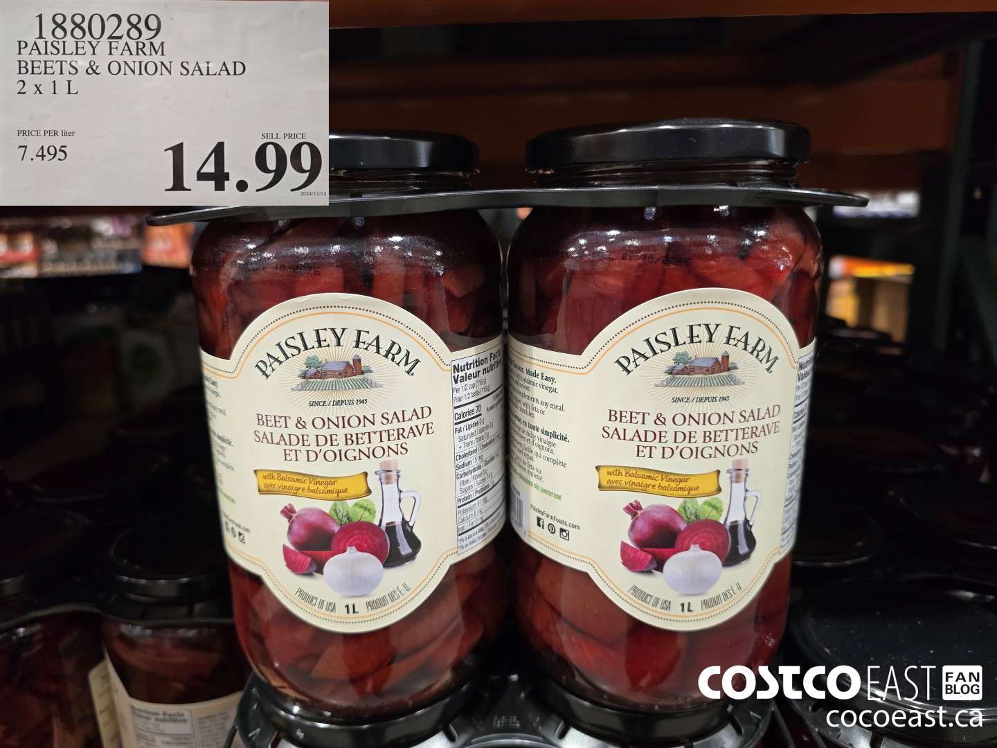1880289 PAISLEY FARM BEETS & ONION SALAD 2 X 1L $14.99