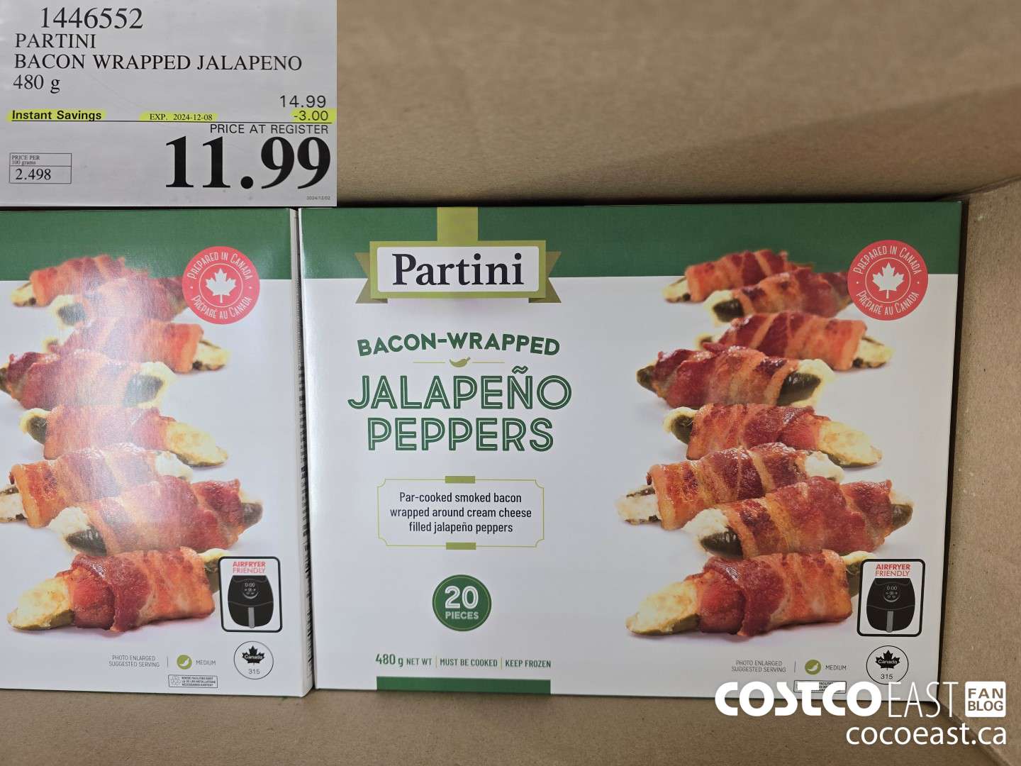 1446552 PARTINI BACON WRAPPED JALAPENO 480G 20234-12-08 ($3.00 INSTANT SAVINGS EXPIRES ON 2024-12-08) $11.99