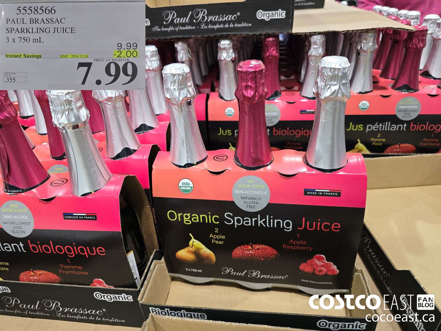 5558566 PAUL BRASSAC ORGANIC SPARKLING JUICE 3 X 750ML ($2.00 INSTANT SAVINGS EXPIRES ON 2024-12-24) $7.99