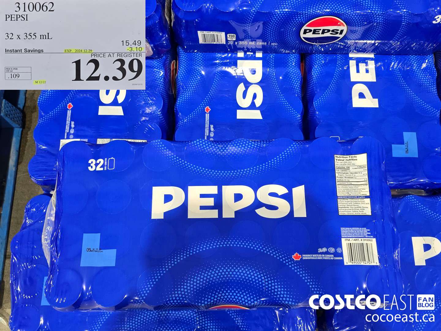 310062 PEPSI 32 X 355 ML ($3.10 INSTANT SAVINGS EXPIRES ON 2024-12-29) $12.39