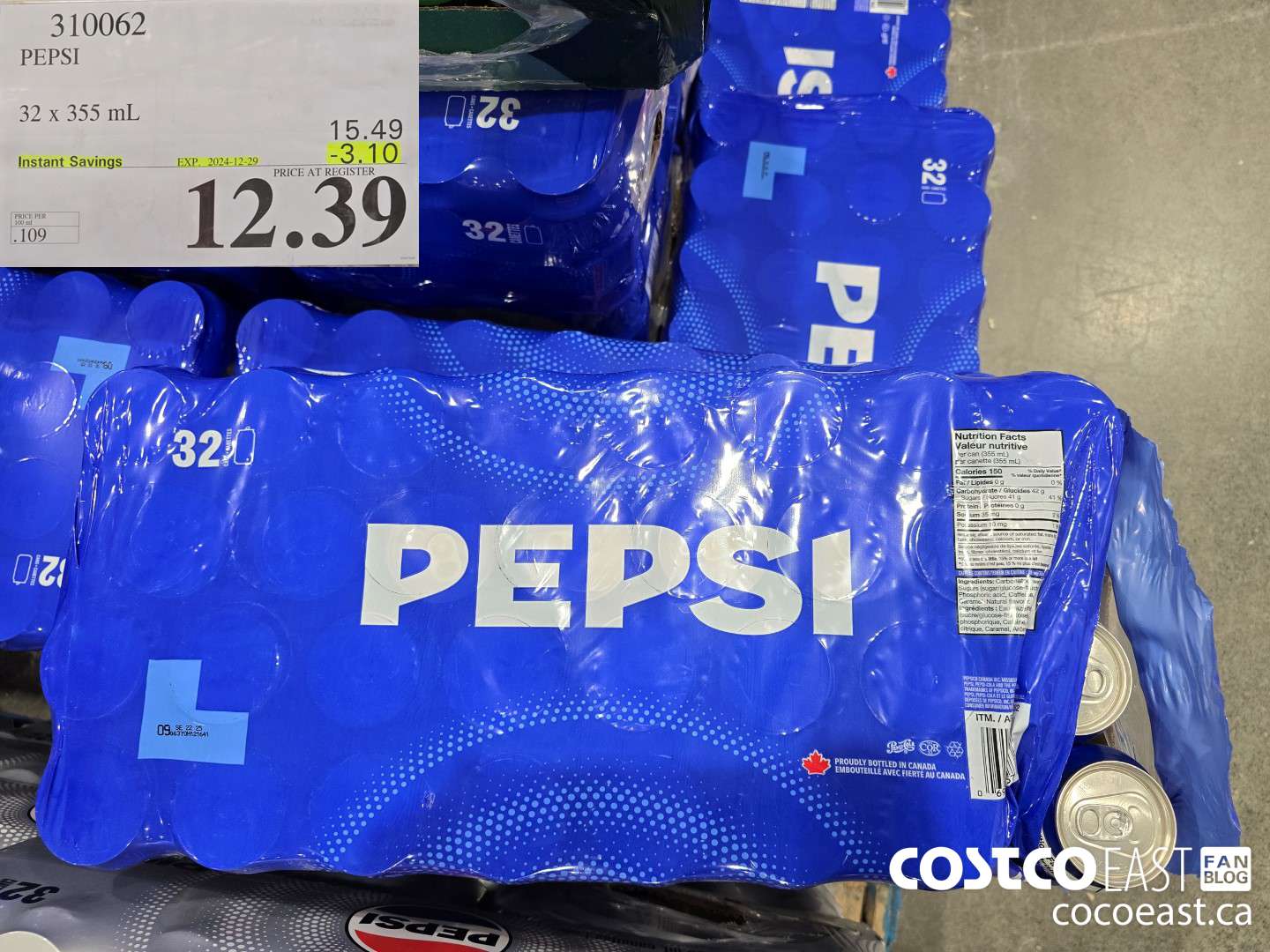 310062 PEPSI 32 X 355 ML ($3.10 INSTANT SAVINGS EXPIRES ON 2024-12-29) $12.39