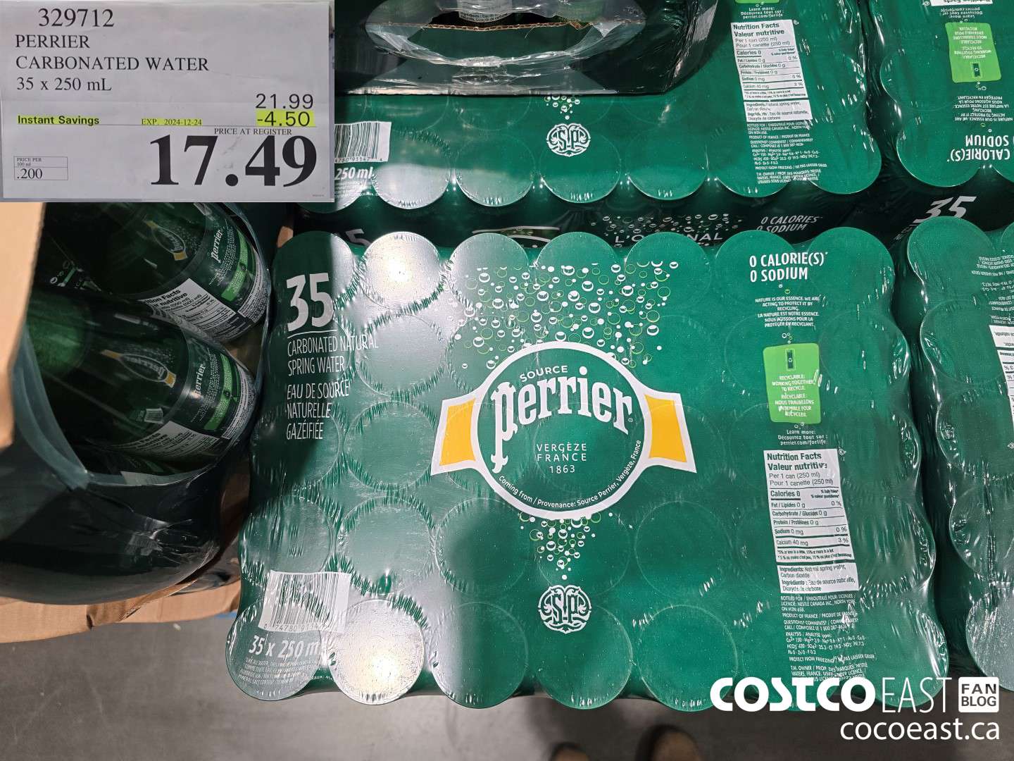 329712 PERRIER CARBONATED WATER 35 X 250 ML ($4.50 INSTANT SAVINGS EXPIRES ON 2024-12-24) $17.49