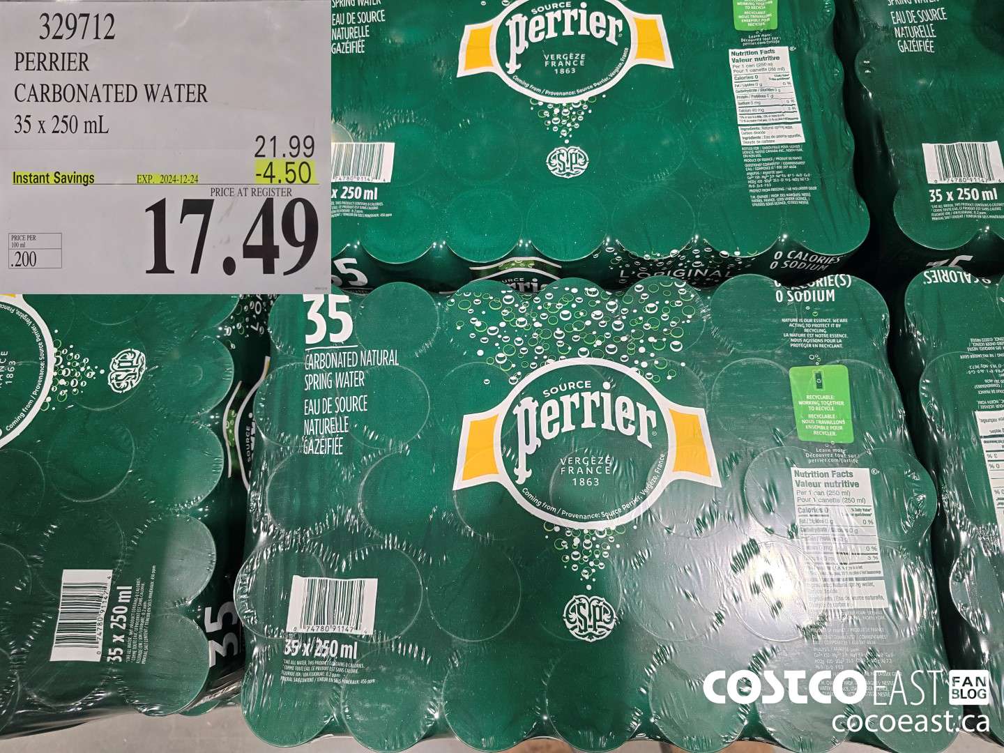 329712 PERRIER CARBONATED WATER 35 X 250 ML ($4.50 INSTANT SAVINGS EXPIRES ON 2024-12-24) $17.49