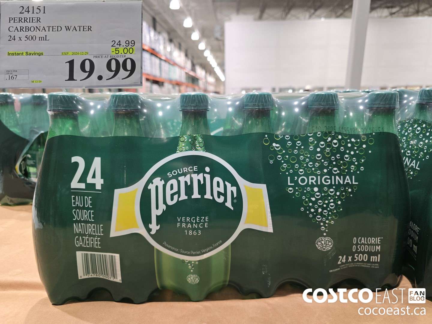 24151 PERRIER SPARKLING WATER 24 x 500 mL ($5.00 INSTANT SAVINGS EXPIRES ON 2024-12-29) $19.99