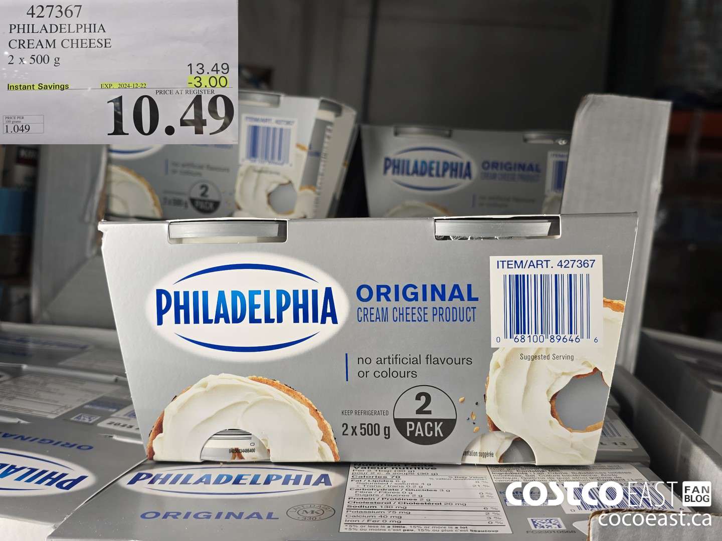 427367 PHILADELPHIA CREAM CHEESE 2 x 500 g ($3.00 INSTANT SAVINGS EXPIRES ON 2024-12-22) $10.49
