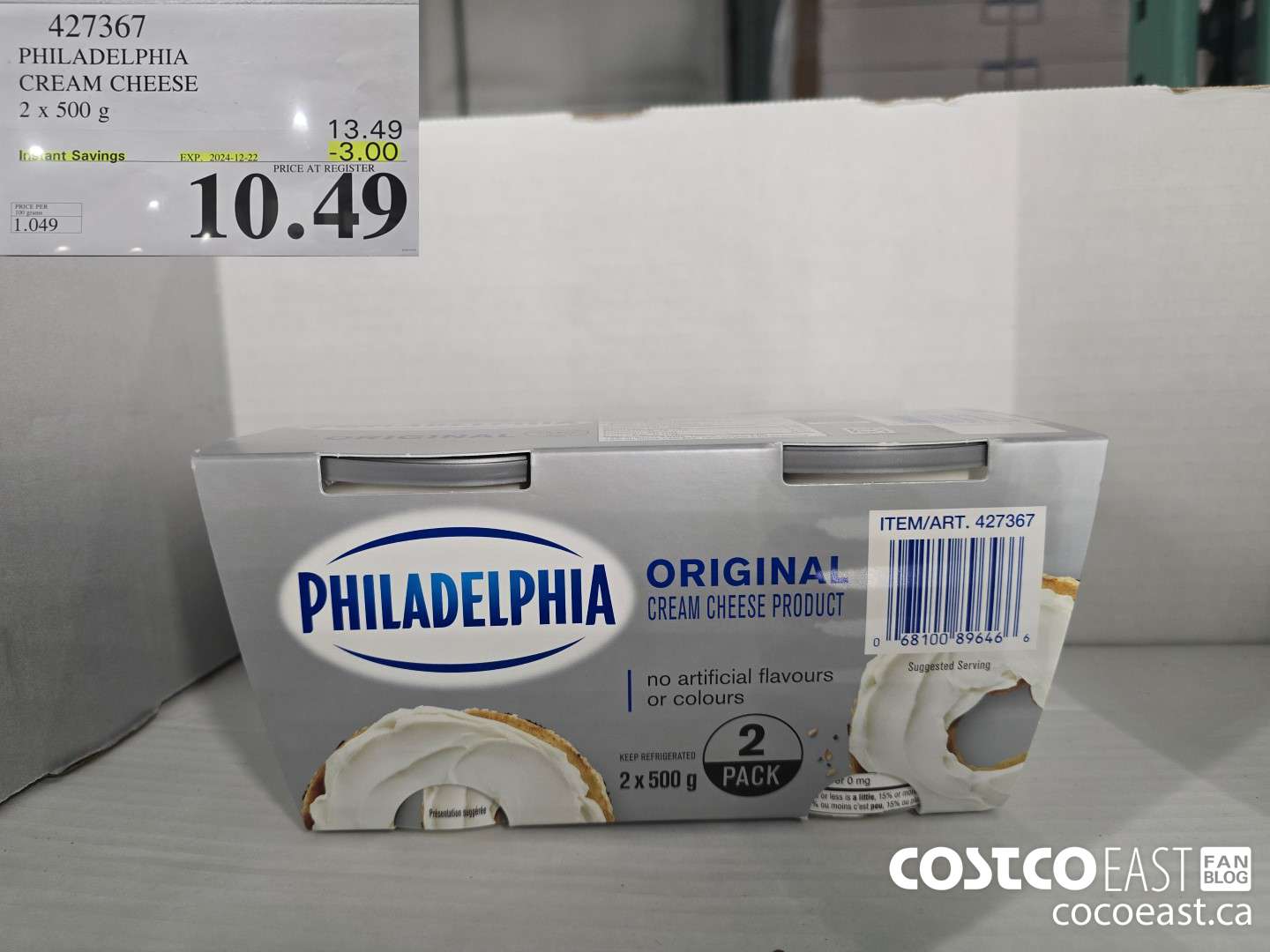 427367 PHILADELPHIA CREAM CHEESE 2 x 500 g ($3.00 INSTANT SAVINGS EXPIRES ON 2024-12-22) $10.49