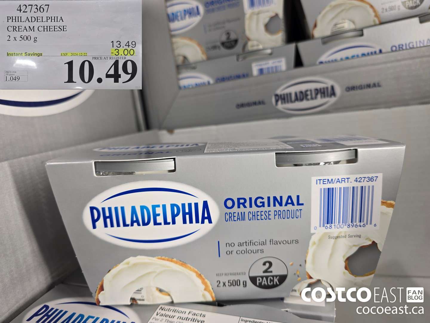 427367 PHILADELPHIA CREAM CHEESE 2 x 500 g ($3.00 INSTANT SAVINGS EXPIRES ON 2024-12-22) $10.49
