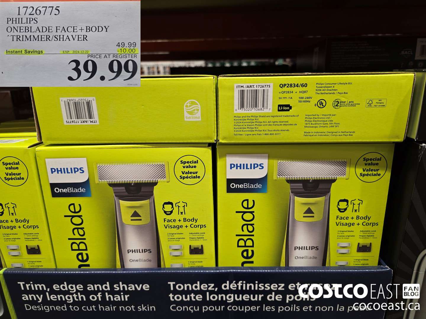 1726775 PHILIPS ONEBLADE FACE+ BODY TRIMMER/SHAVER ($10.00 INSTANT SAVINGS EXPIRES ON 2024-12-22) $39.99