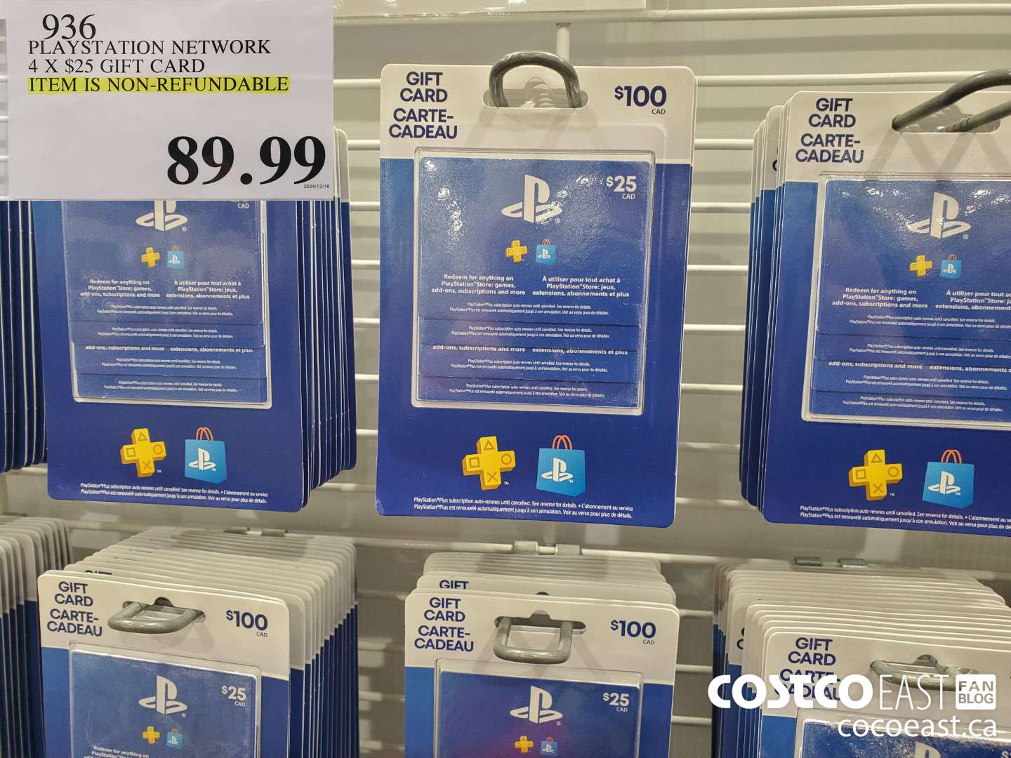 936 PLAYSTATION NETWORK 4 X $25 GIFT CARD ACTIVATED AT REGISTER $89.99