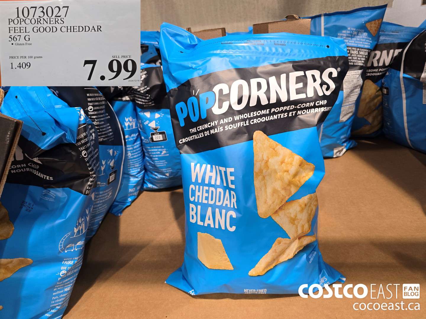 1073027 POPCORNERS FEEL GOOD CHEDDAR 567 G $7.99