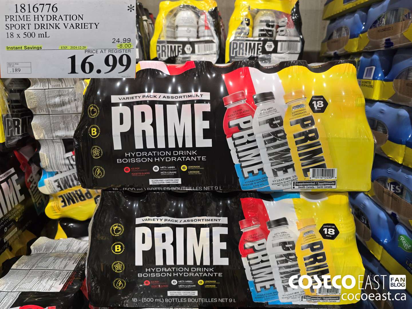 1816776 PRIME HYDRATION SPORT DRINK VARIETY 18 x 500 mL ($8.00 INSTANT SAVINGS EXPIRES ON 2024-12-29) $16.99