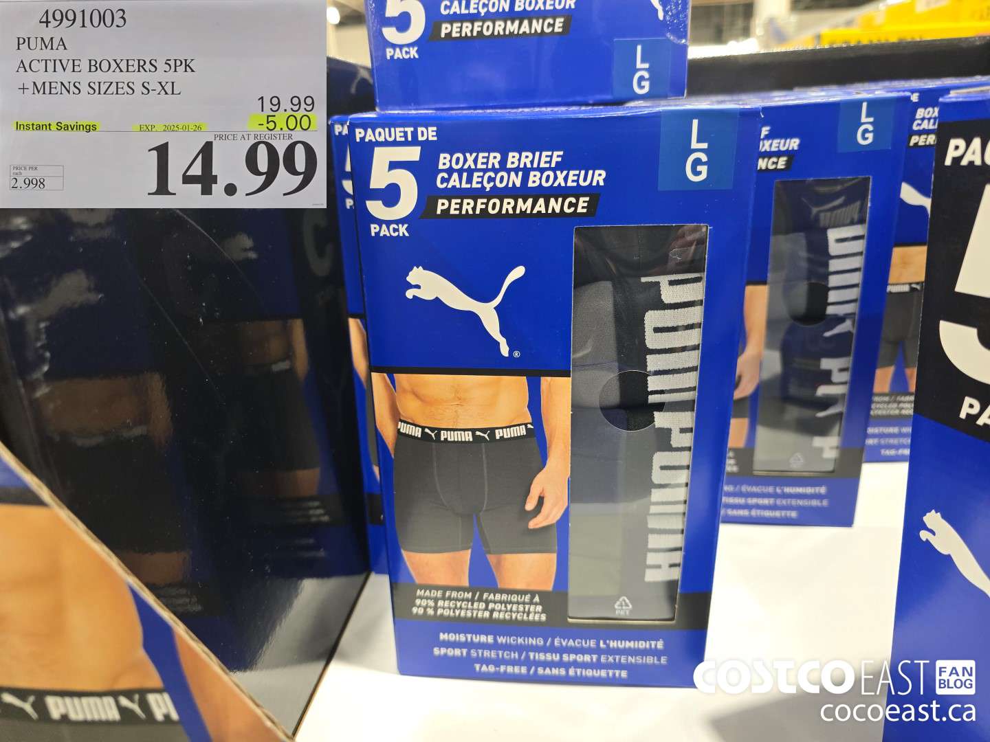 4991003 PUMA ACTIVE BOXERS 5PK +MENS SIZES S-XL ($5.00 INSTANT SAVINGS EXPIRES ON 2025-01-26) $14.99