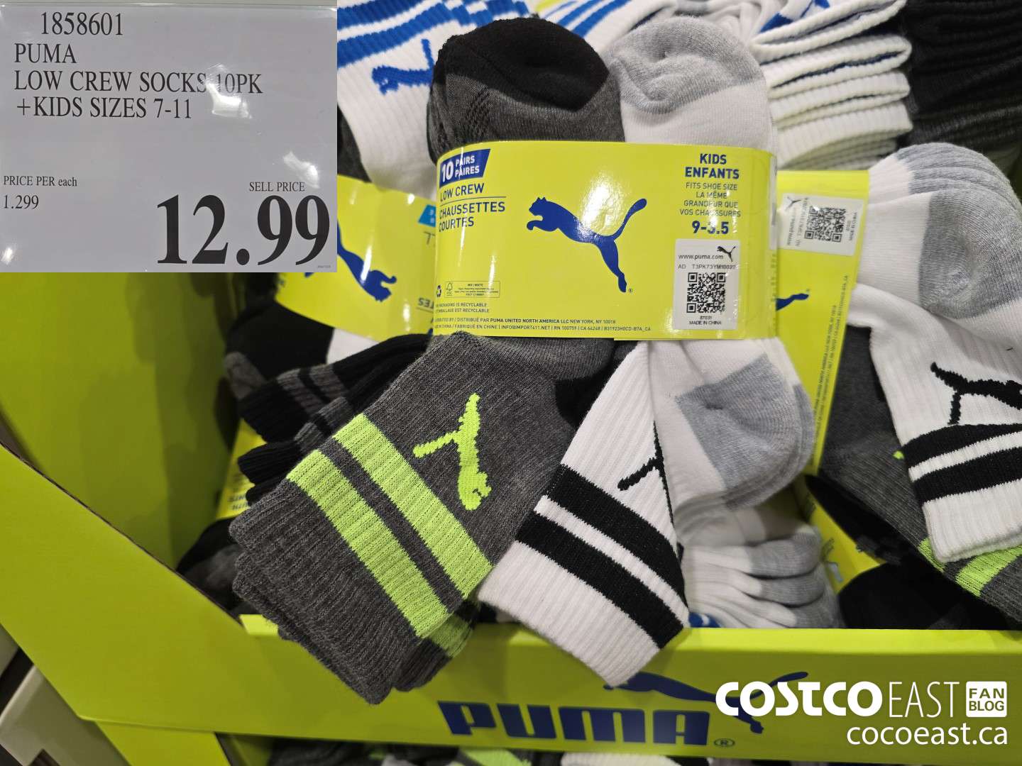 1858601 PUMA LOW CREW SOCKS 10PK + KIDS SIZES 7-11 $12.99