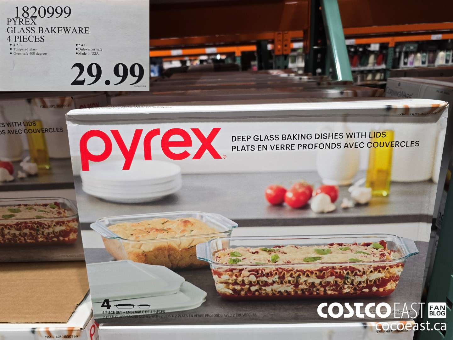 1820999 PYREX GLASS BAKEWARE 4 PIECES $29.99