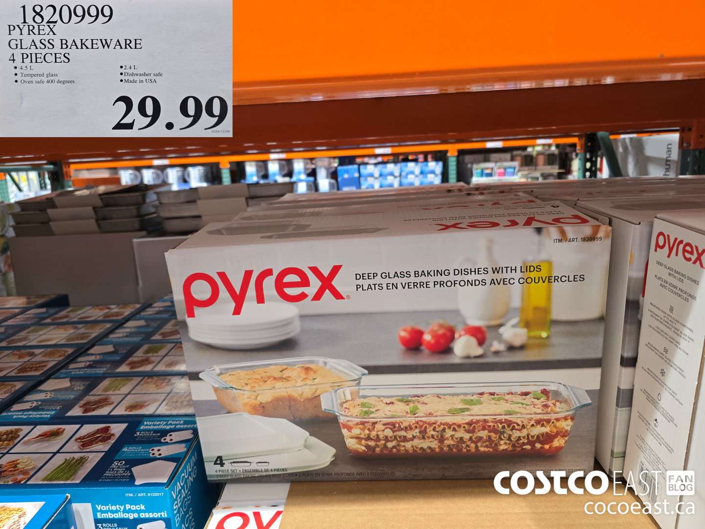 1820999 PYREX GLASS BAKEWARE 4 PIECES $29.99