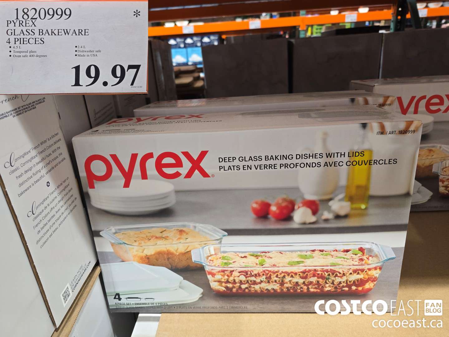 1820999 PYREX GLASS BAKEWARE 4 PIECES $19.97