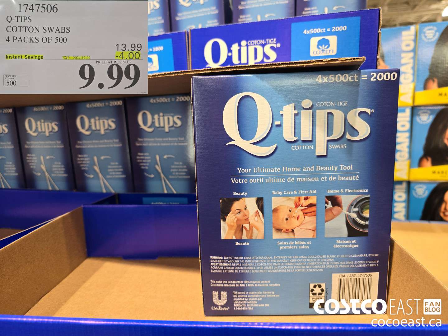 1747506 Q-TIPS COTTON SWABS 4 PACKS OF 500 ($4.00 INSTANT SAVINGS EXPIRES ON 2024-12-22) $9.99