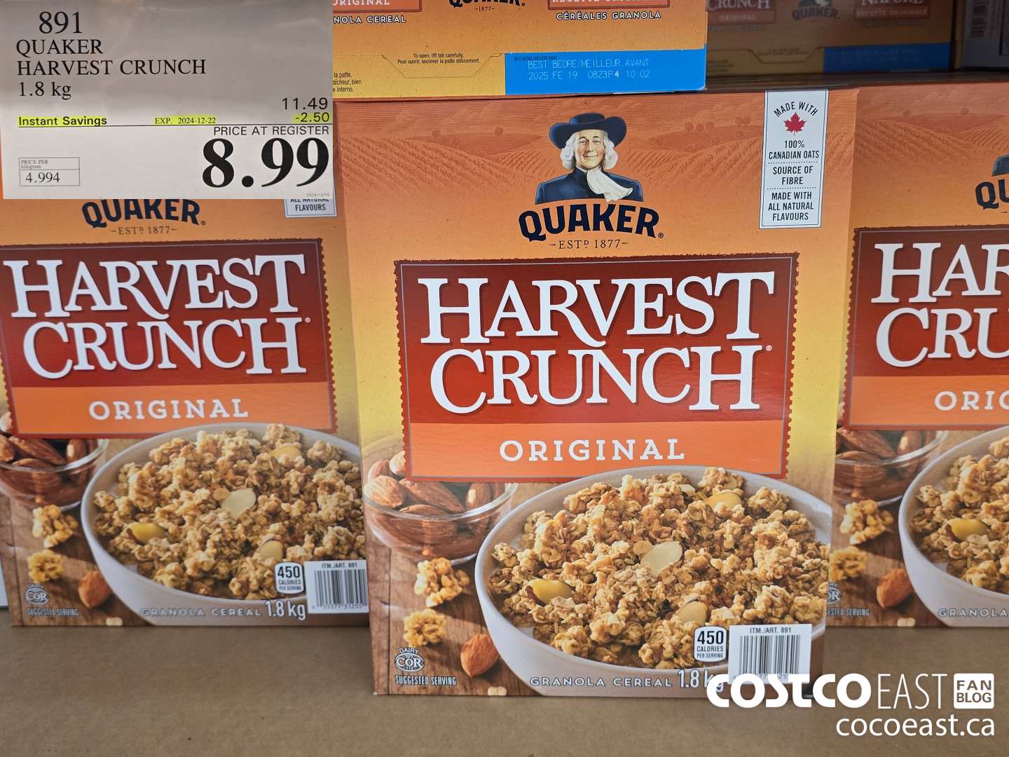 891 QUAKER HARVEST CRUNCH 1.8 kg  ($2.50 INSTANT SAVINGS EXPIRES ON 2024-12-22) $8.99