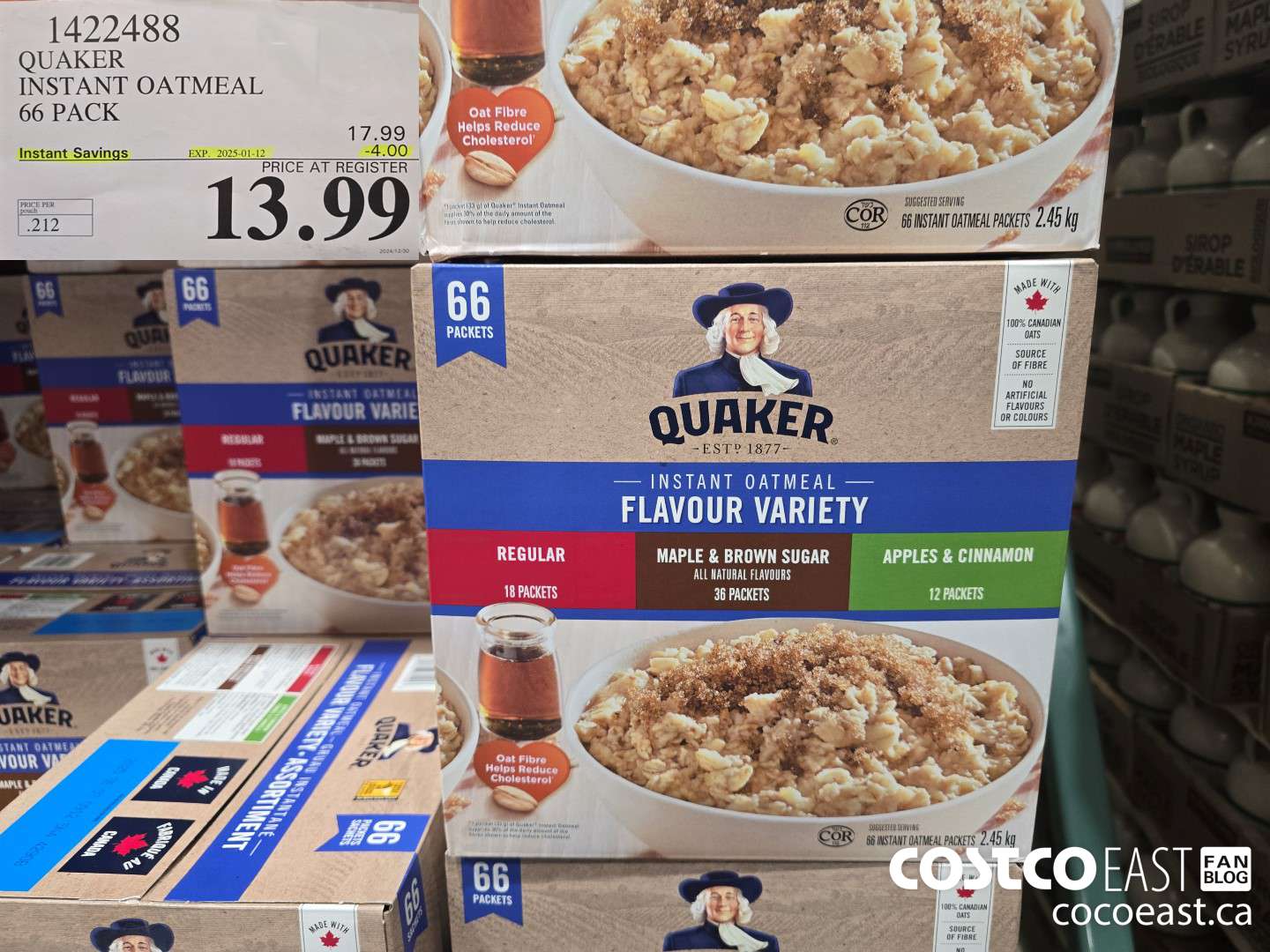 1422488 QUAKER INSTANT OATMEAL 66 PACK ($4.00 INSTANT SAVINGS EXPIRES ON 2025-01-12) $13.99