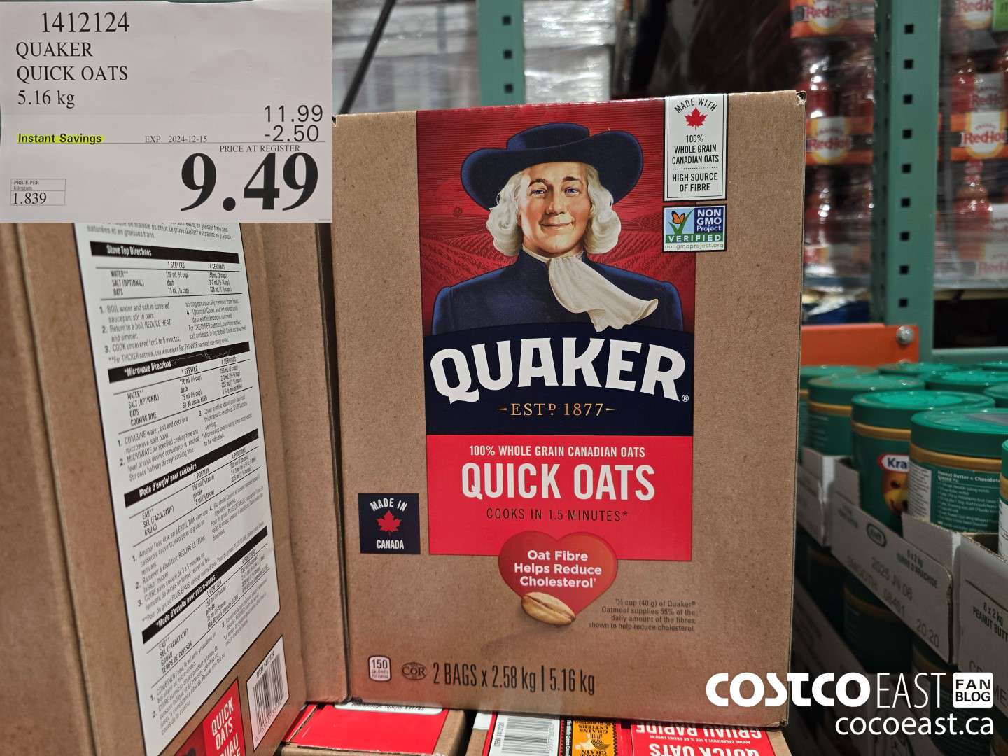 1412124 QUAKER QUICK OATS 5.16 kg ($2.50 INSTANT SAVINGS EXPIRES ON 2024-12-15) $9.49