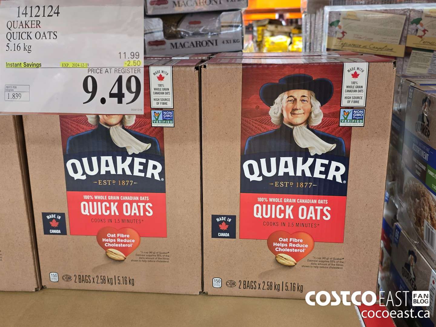 1412124 QUAKER QUICK OATS 5.16 kg ($2.50 INSTANT SAVINGS EXPIRES ON 2024-12-19) $9.49