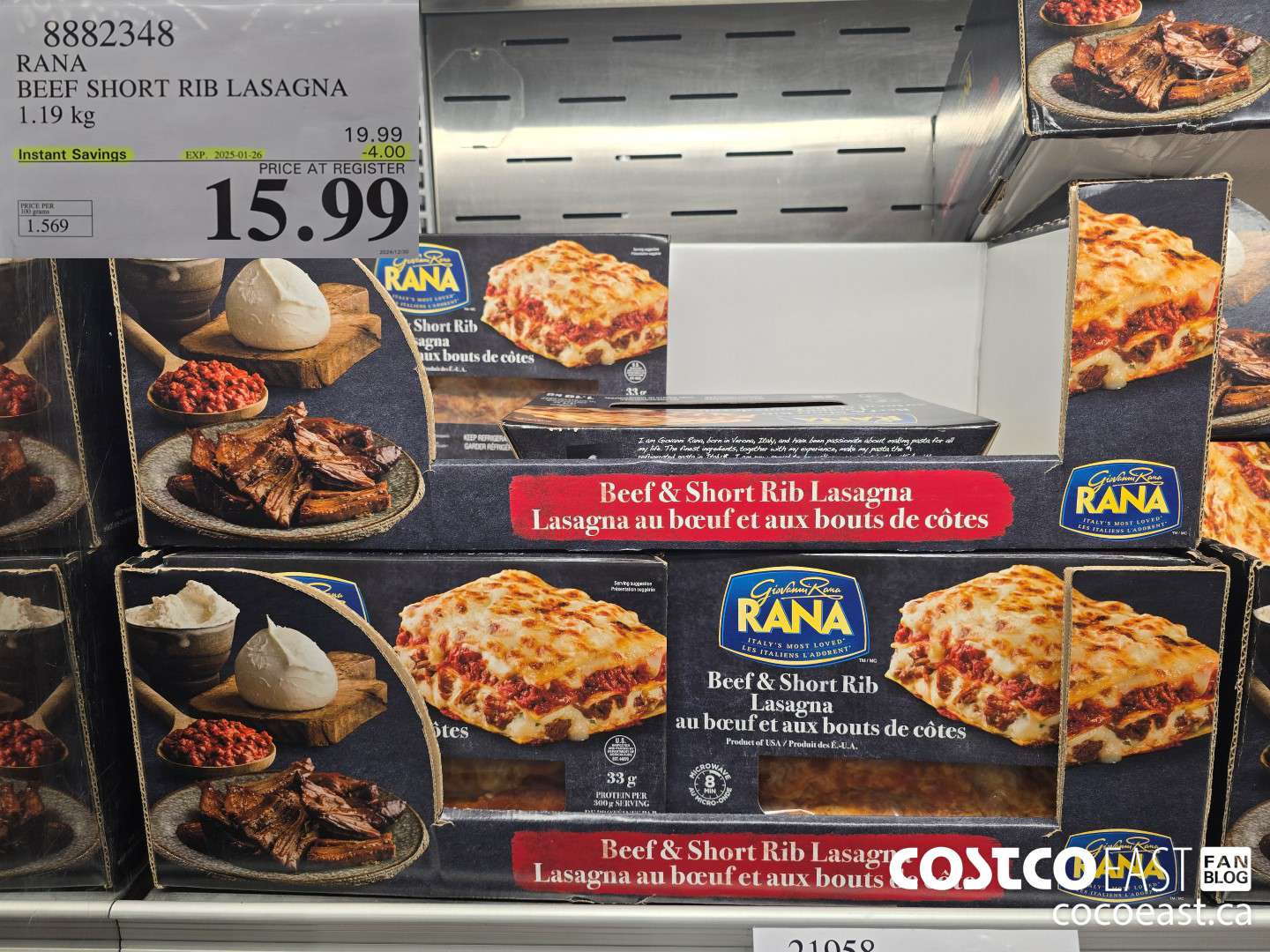 8882348 RANA BEEF SHORT RIB LASAGNA 1.19 kg ($4.00 INSTANT SAVINGS EXPIRES ON 2025-01-26) $15.99