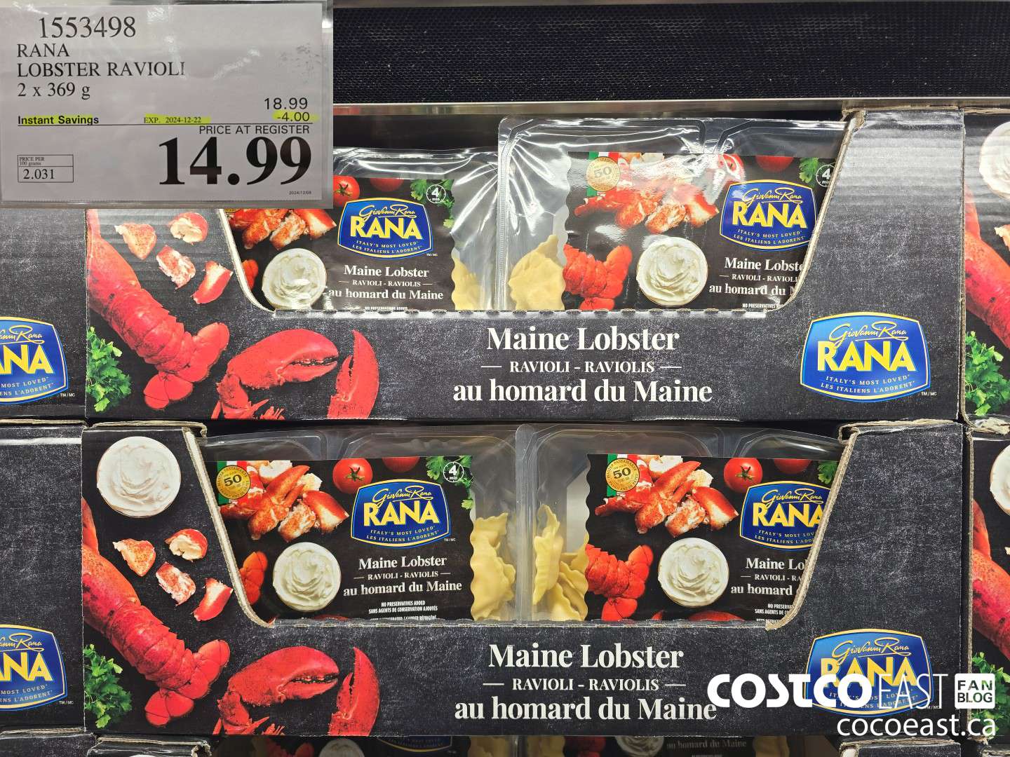 1553498 RANA LOBSTER RAVIOLI 2 x 369 g ($4.00 INSTANT SAVINGS EXPIRES ON 2024-12-22) $14.99