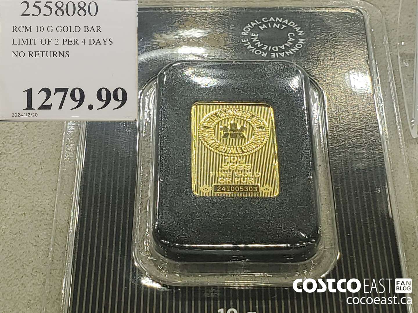 2558080 RCM 10 G GOLD BAR LIMIT OF 2 PER 4 DAYS NO RETURNS  $1279.99
