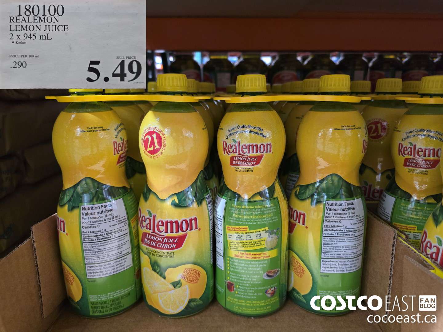 180100 REALEMON LEMON JUICE 2 X 945 ML $5.49